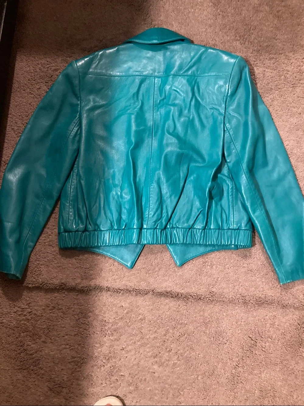 Teal Leather Jacket and Skirt Set